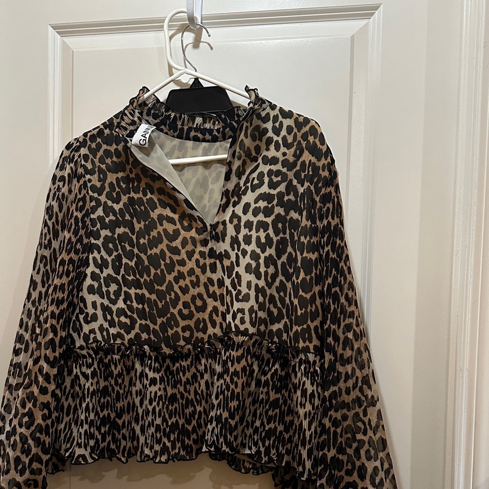 Ganni Animal Print Ruffle Blouse - Picture 2 of 3